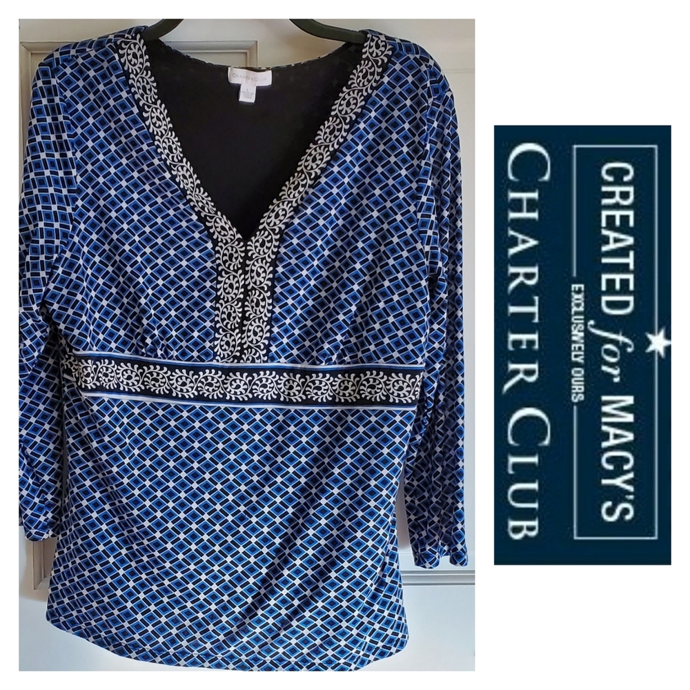 CHARTER CLUB | Large Blue 3/4 Sleeves Vneck EUC